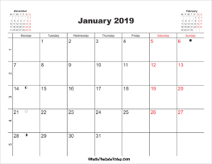 printable calendar january 2019