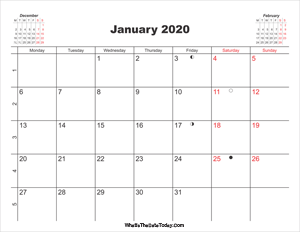 printable calendar january 2020