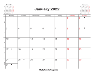 printable calendar january 2022
