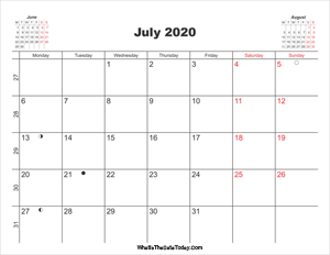 printable calendar july 2020