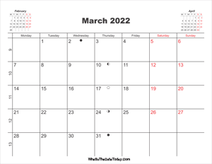 printable calendar march 2022