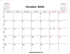 printable calendar october 2020