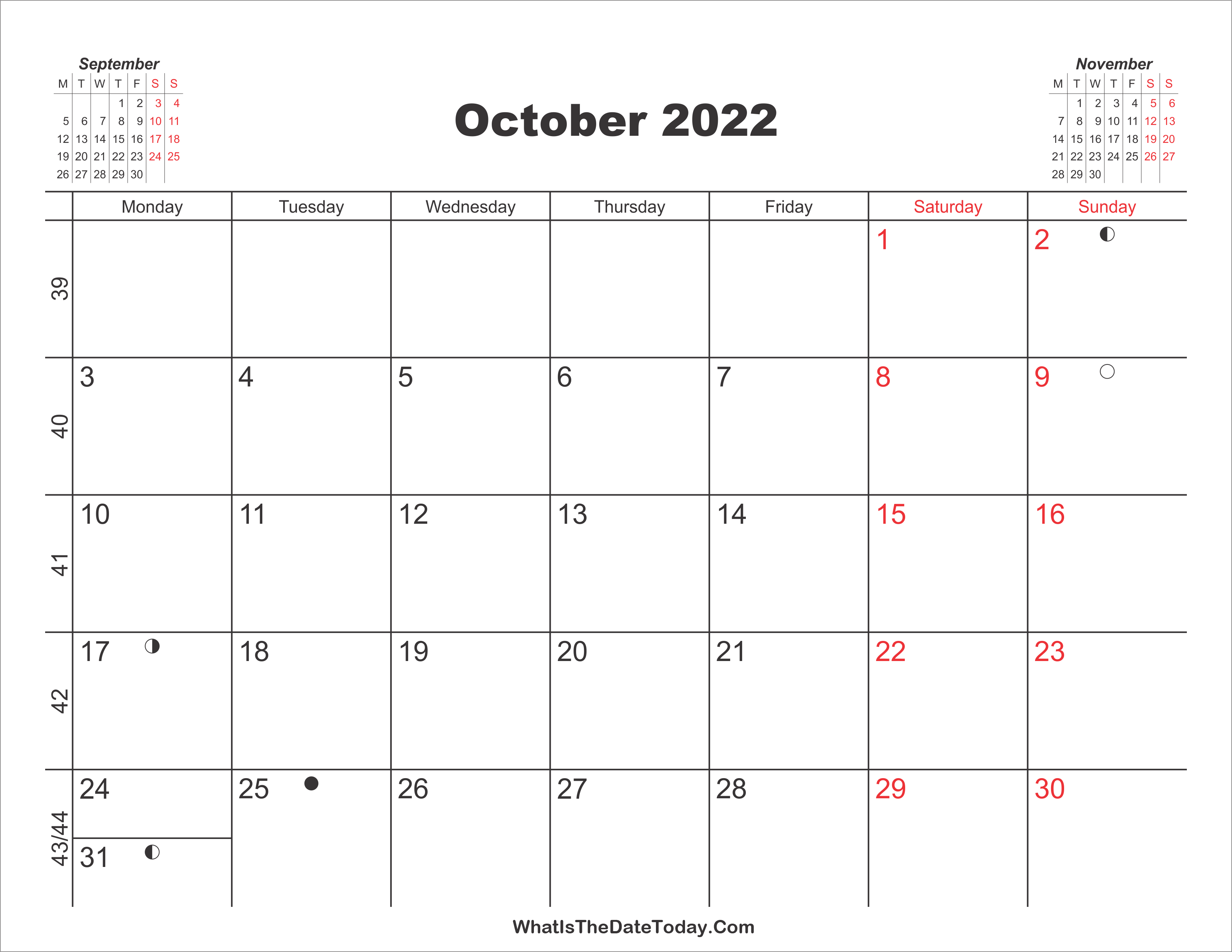 printable calendar october 2022 whatisthedatetoday com