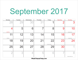 september 2017 calendar printable with holidays
