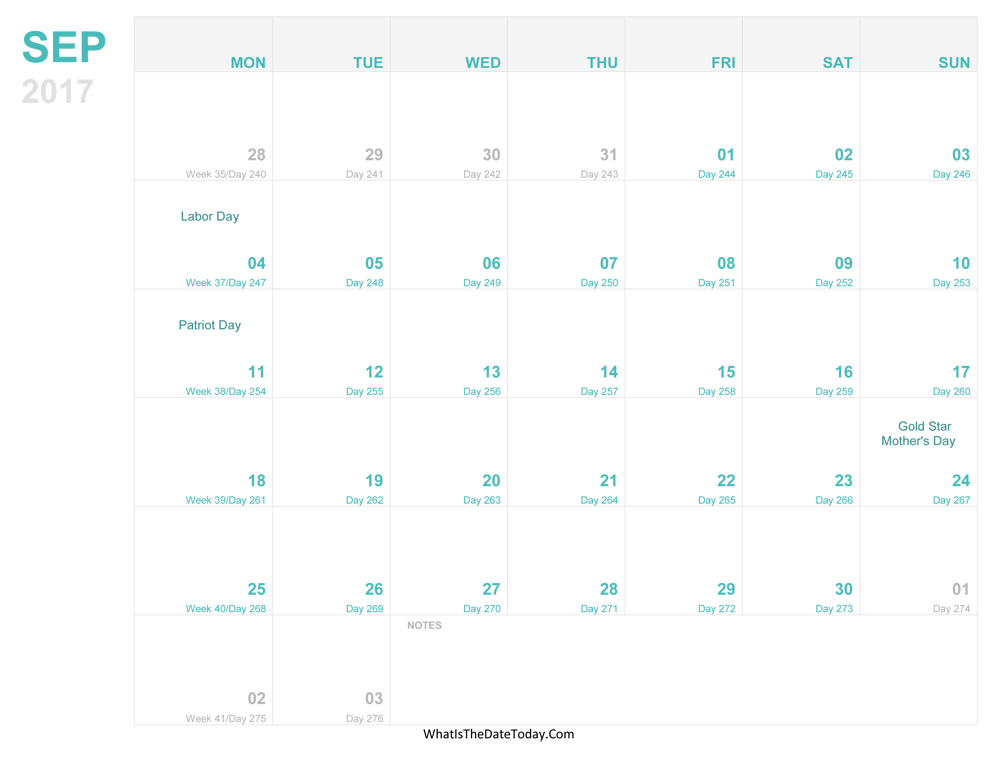 september 2017 Editable Calendar