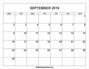september 2019 calendar