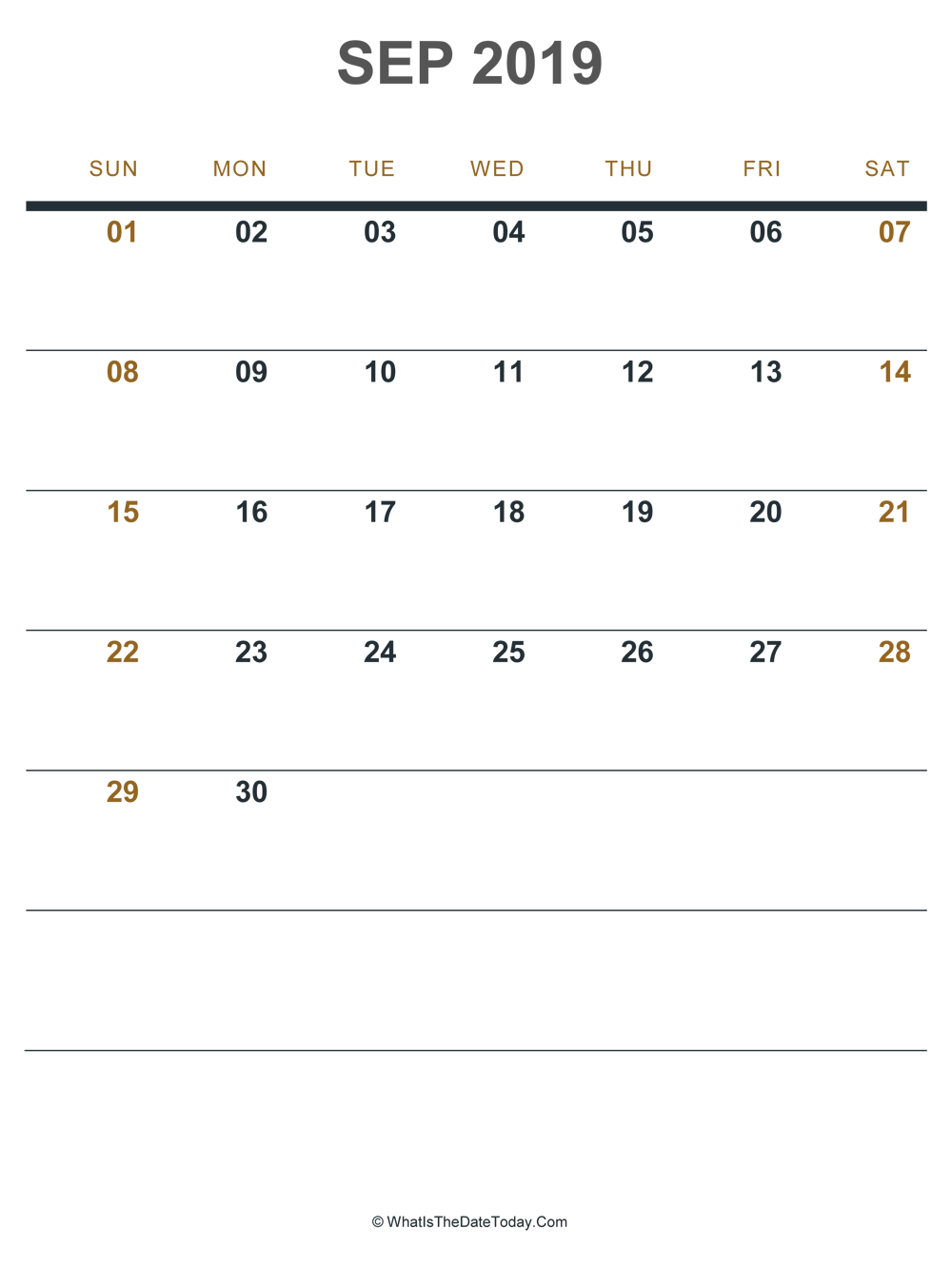 september 2019 printable calendar (portrait layout)
