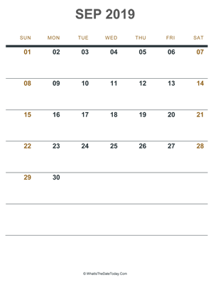 september 2019 printable calendar