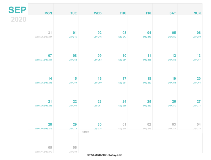september 2020 Editable Calendar