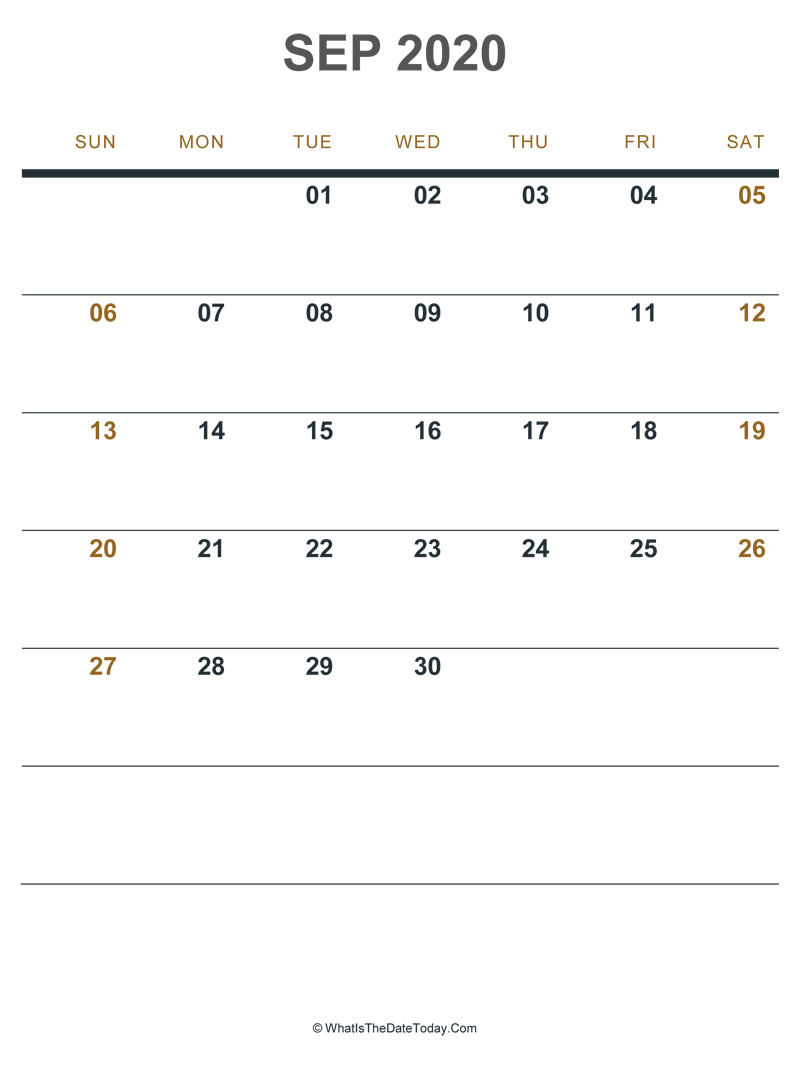 september 2020 printable calendar (portrait layout)