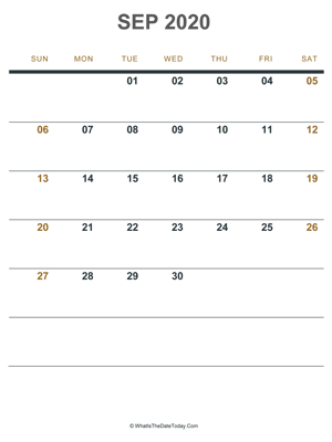 september 2020 printable calendar