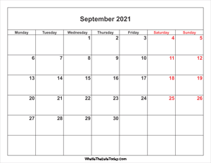 september 2021 calendar with weekend highlight
