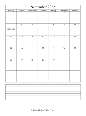 september 2022 calendar editable with notes