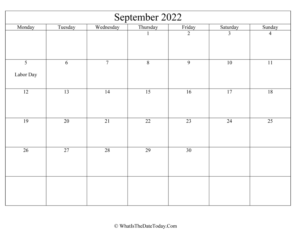 september 2022 Editable Calendar