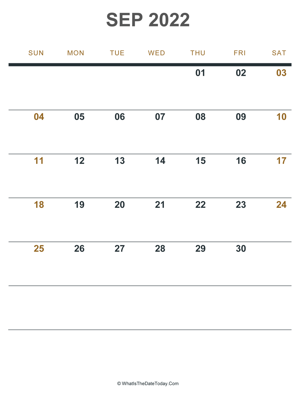 september 2022 printable calendar (portrait layout)