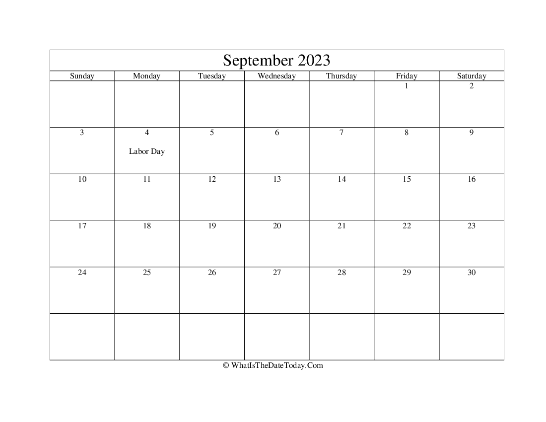 september 2023 Editable Calendar