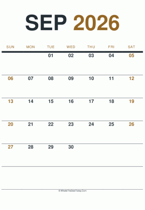 september 2026 printable calendar