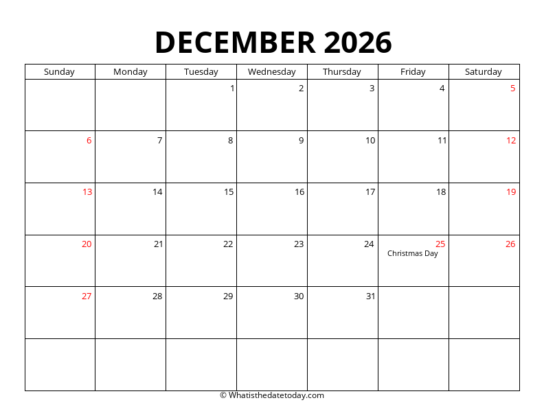 December With US Holidays