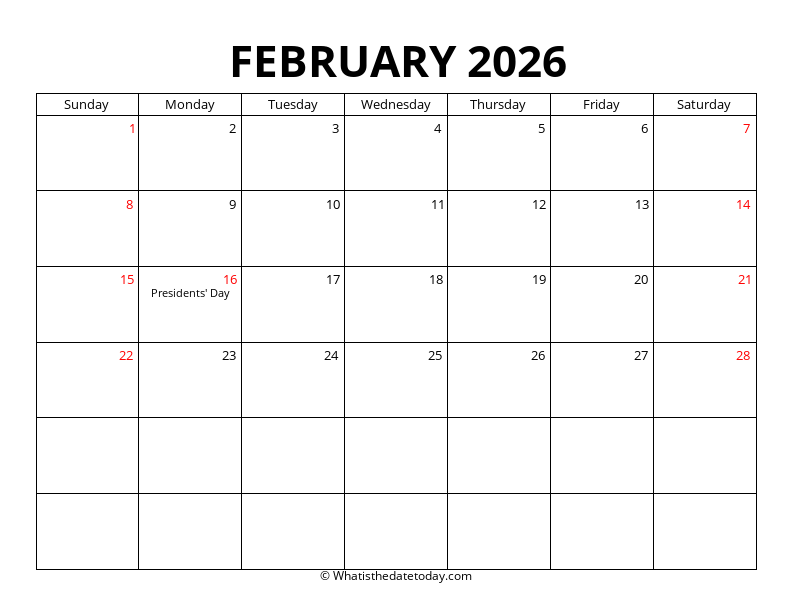 February With US Holidays
