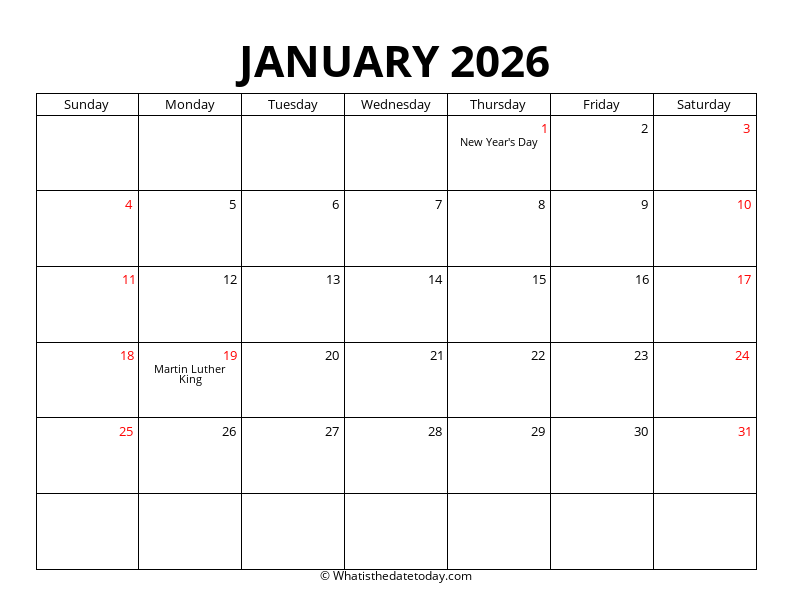 January With US Holidays