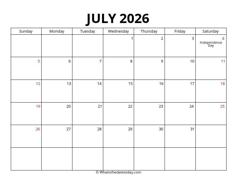 July With US Holidays