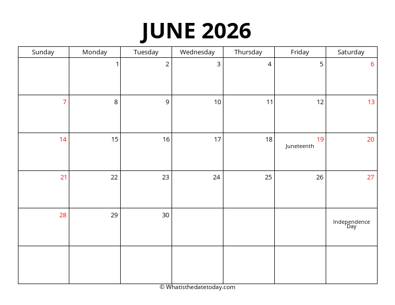 June With US Holidays