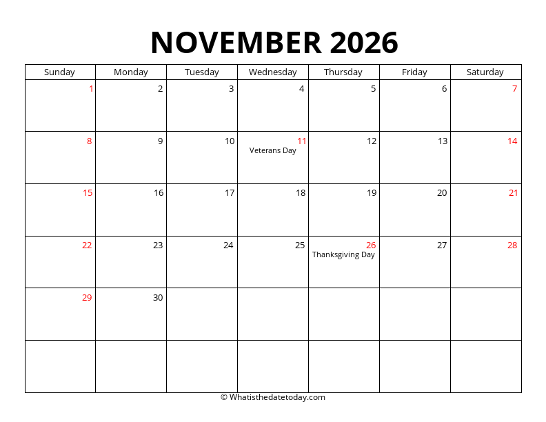 November With US Holidays