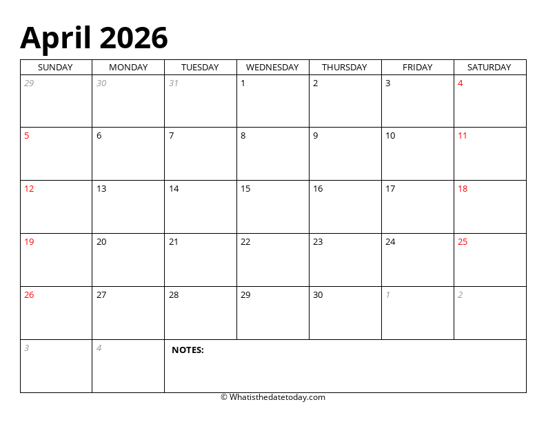 April Editable Calendar