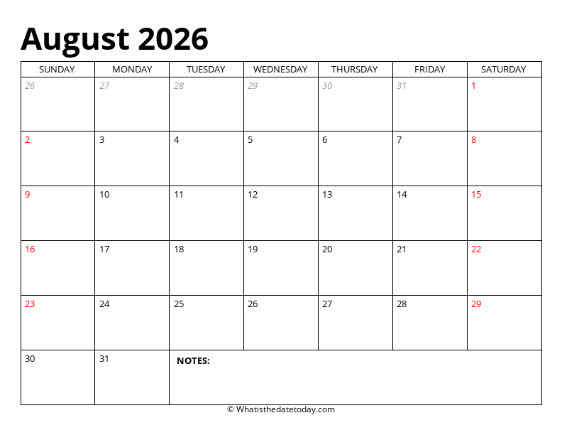 August Editable Calendar
