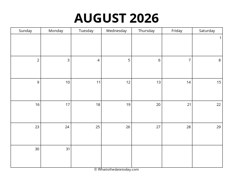 Blank August Calendar
