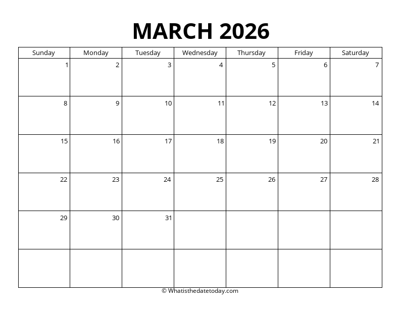Blank March Calendar