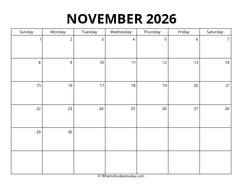 Blank November Calendar