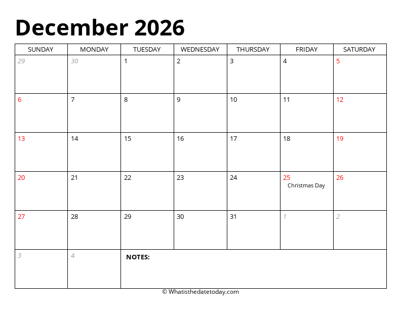 December Editable Calendar
