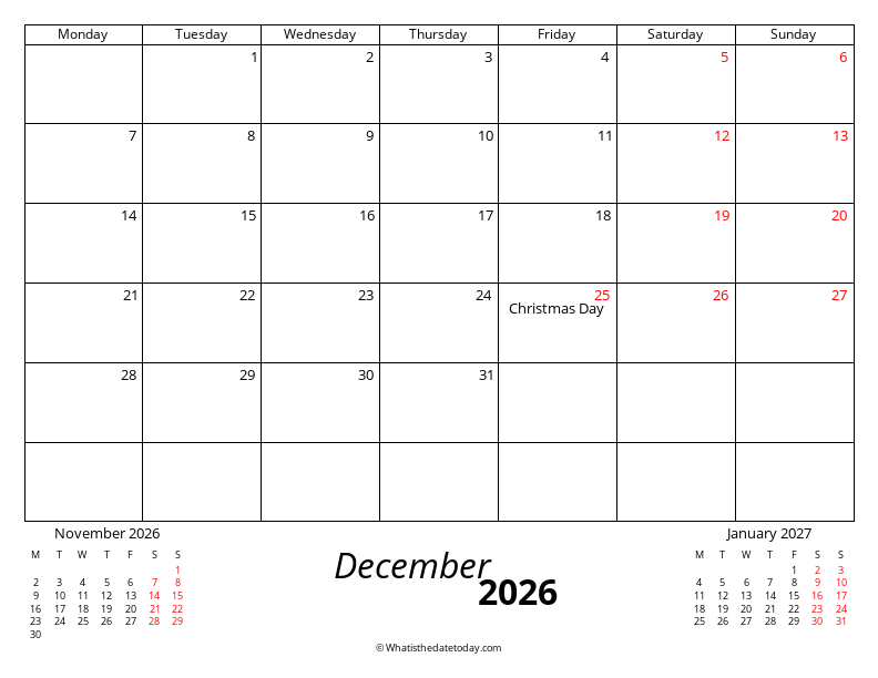 December Monday Start