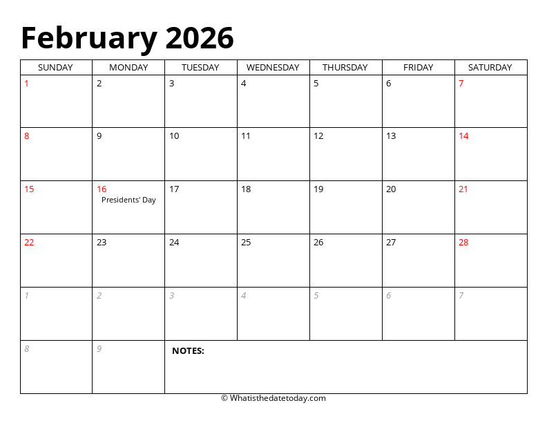 February Editable Calendar