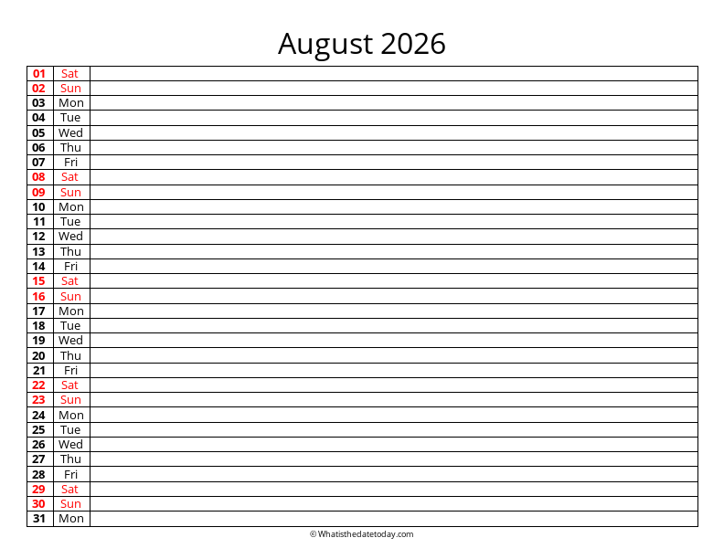 Fillable Calendar August