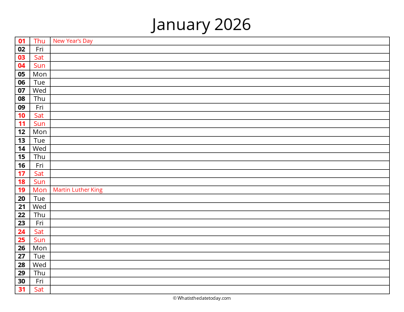 Fillable Calendar January