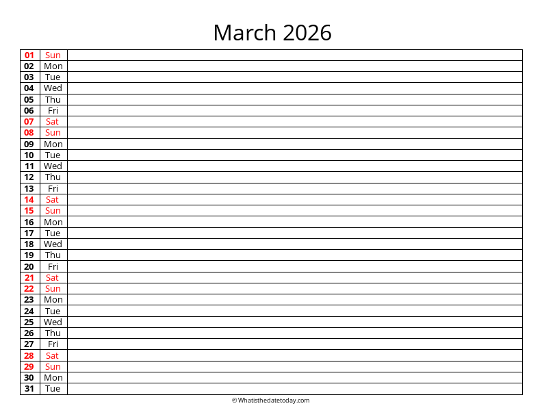 Fillable Calendar March