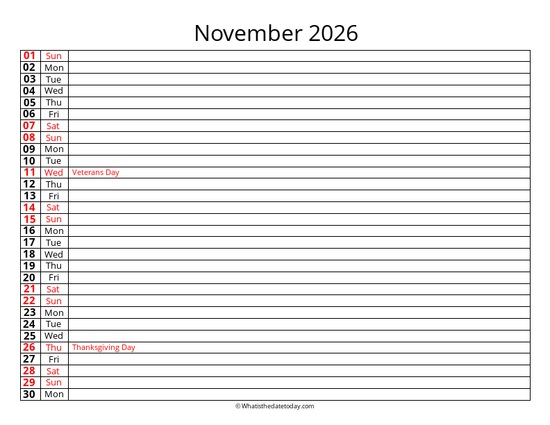 Fillable Calendar November