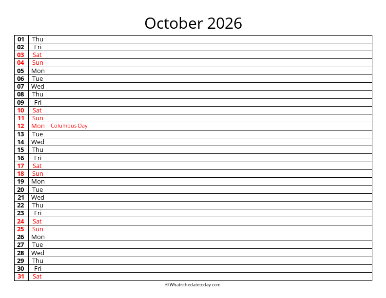Fillable Calendar October