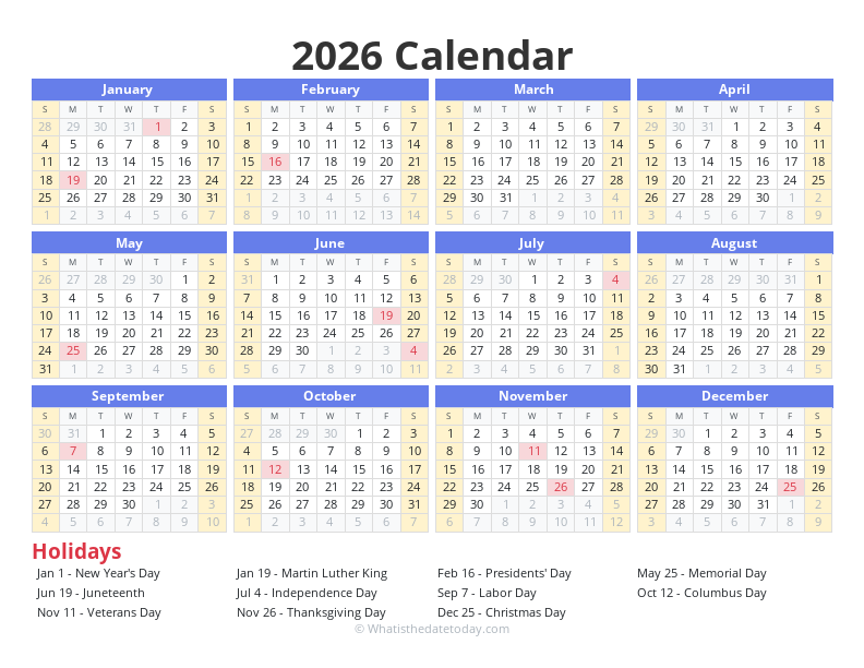 Free 2026 Calendar (Landscape)