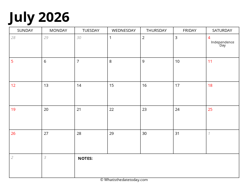July Editable Calendar