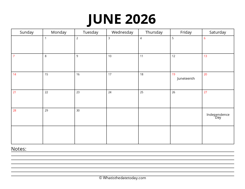 June With Notes Section