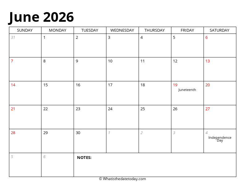 June Editable Calendar