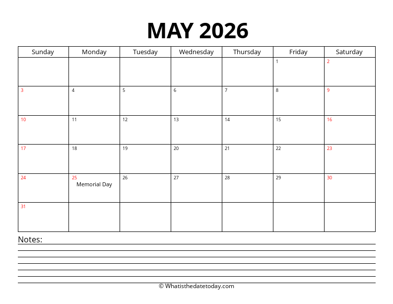 May With Notes Section