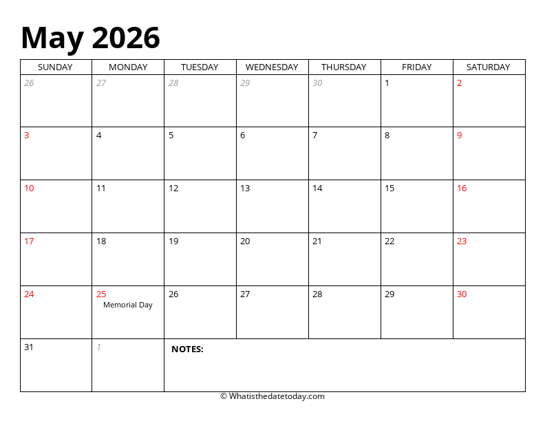 May Editable Calendar