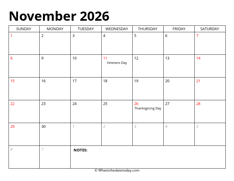 November Editable Calendar