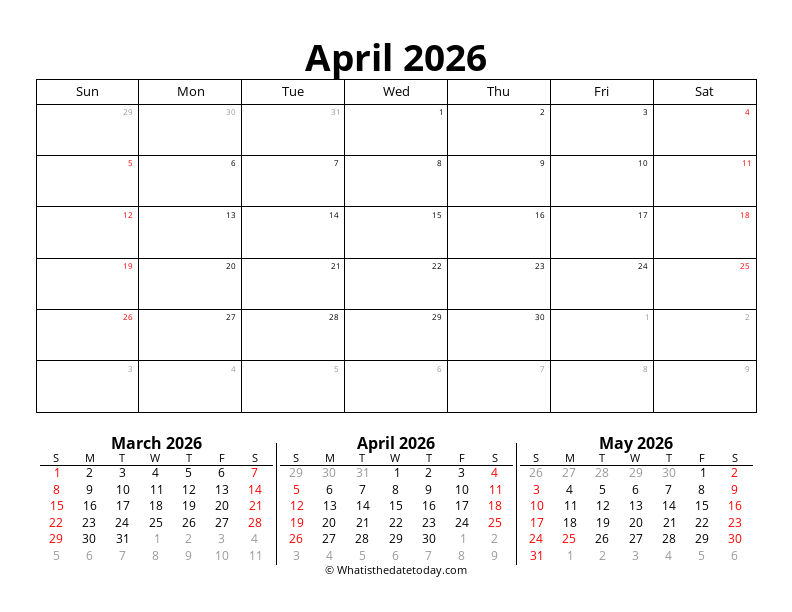 Printable April With holidays