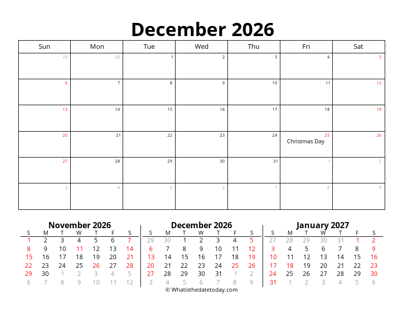 Printable December With holidays
