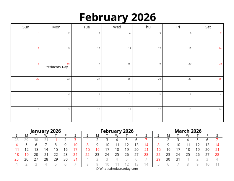 Printable February With holidays